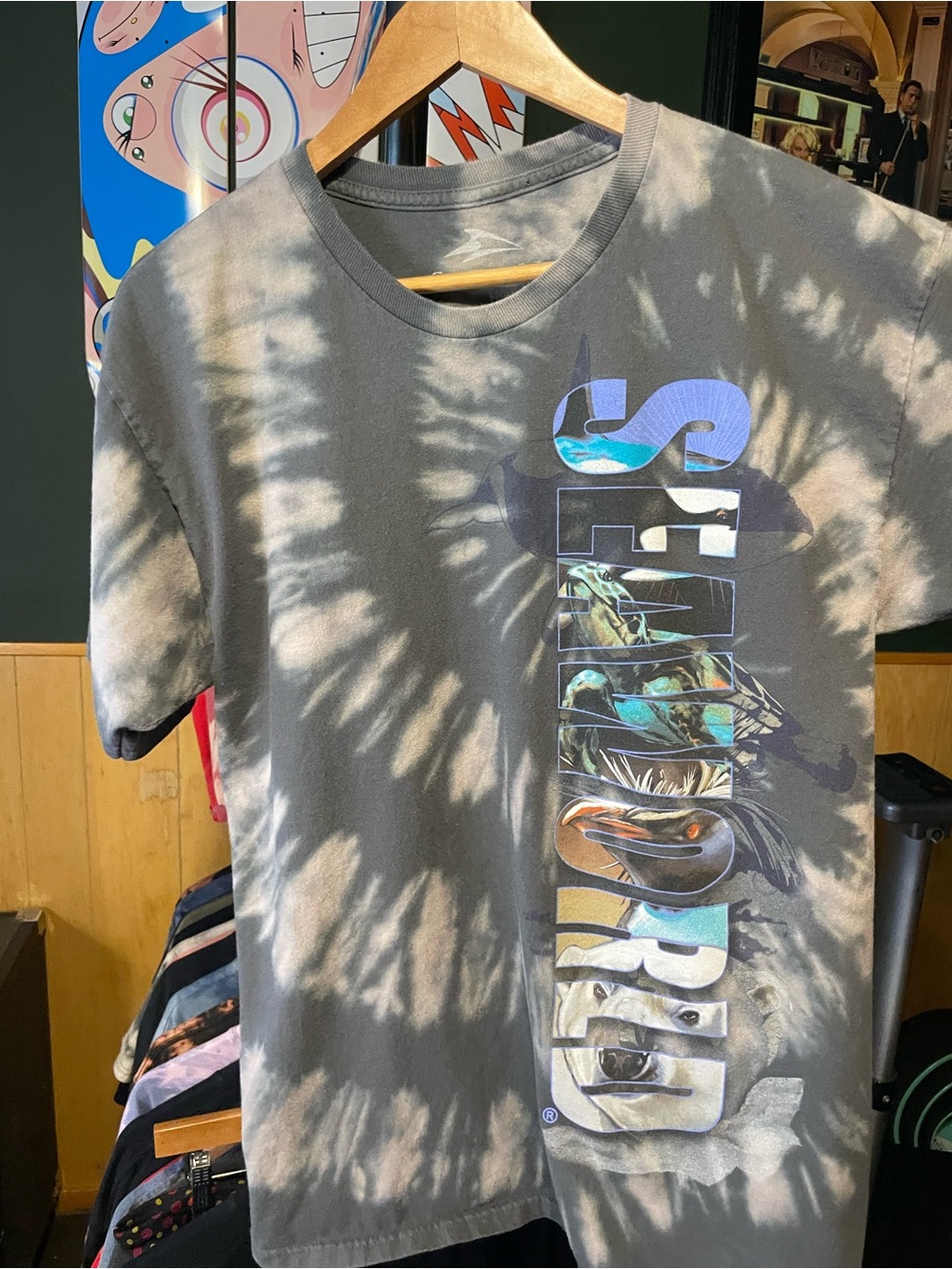 SeaWorld Tie-Dye Tee in Charcoal Gray & White custom reverse dye size large